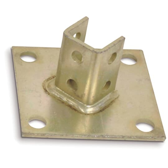 Connector Post Base, 6 Inch Square Base, Length of Connector 3 Inches, Width of Connector 1-3/4 Inch, Hot-Dip Galvanized Steel with 3/4 Inch Holes on 1-1/2 Inch Centers