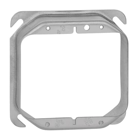 Two Gang Square Device Cover, 15 Cubic Inches, 4 Inch Square x 1-1/4 Inch Raised, Pre-Galvanized Steel