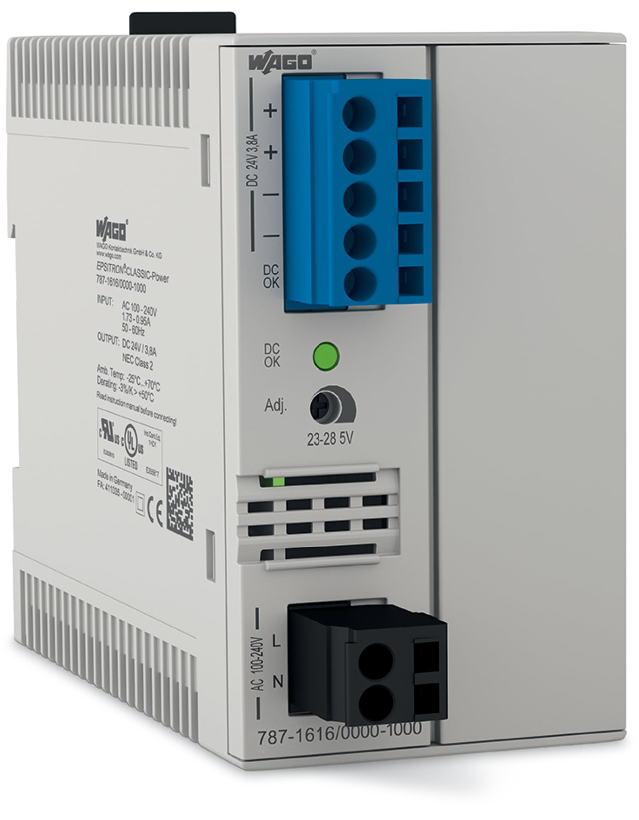 Switched-mode power supply; Classic; 1-phase; 24 VDC output voltage; 3.8 A output current; NEC Class 2; DC OK signal