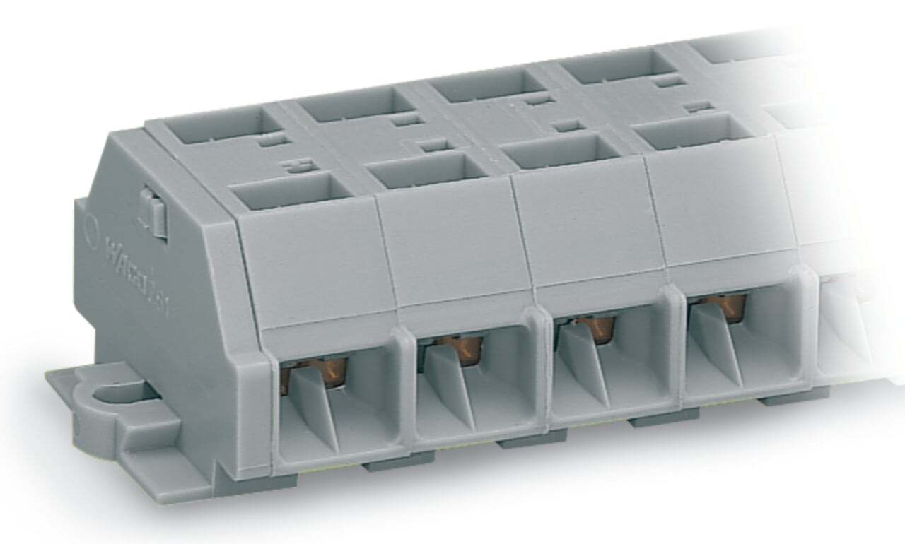 4-conductor terminal strip; without push-buttons; with fixing flanges; 2-pole; for screw or similar mounting types; Fixing hole 3.2 mm ; 2.5 mm; CAGE CLAMP; 2,50 mm; gray