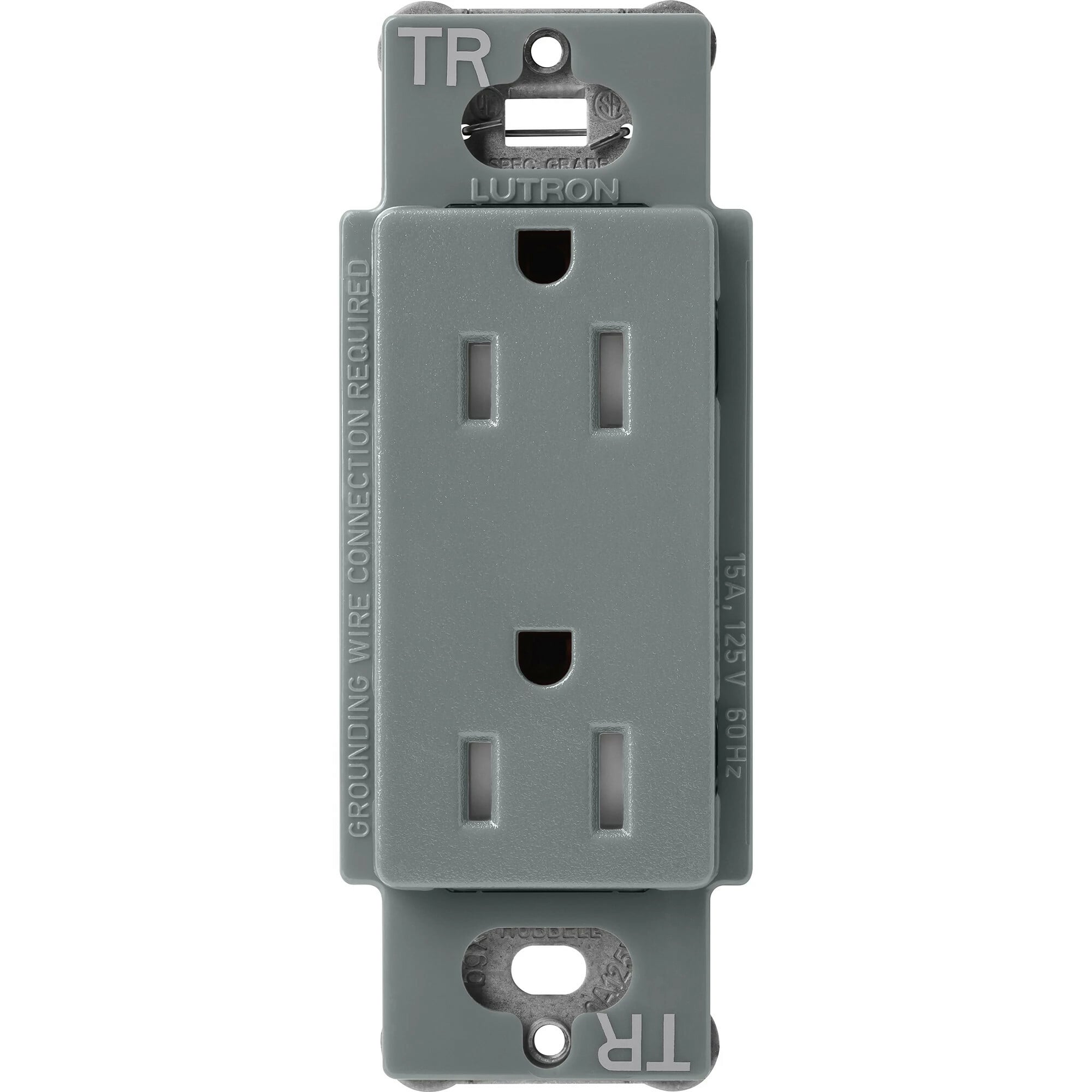 Lutron Claro Tamper-Resistant Duplex Receptacle, 15 Amp, Slate