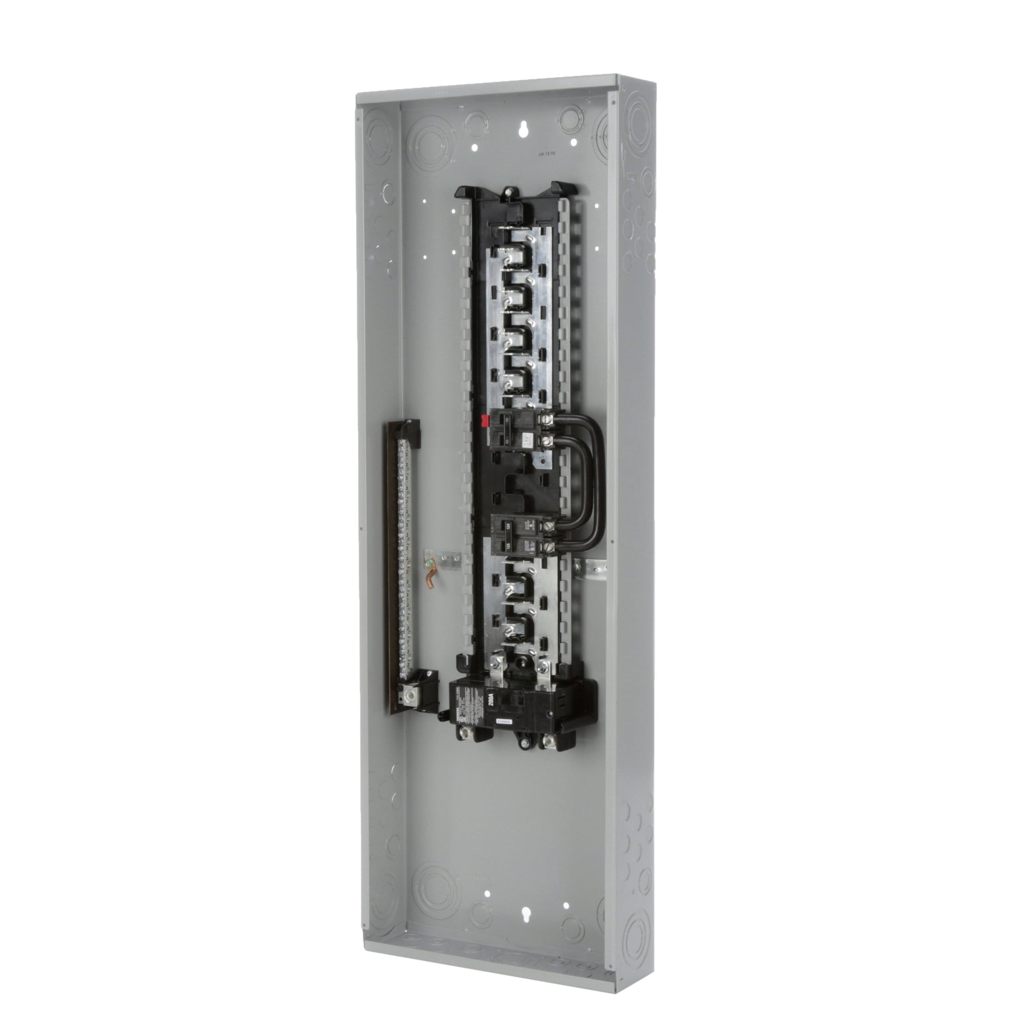  LOW VOLTAGE GENERATOR READY LOADCENTER. FACTORY INSTALLED MAIN BREAKER WITH 30 1-INCH SPACES ALLOWING MAX 42 CIRCUITS. 1-PHASE 3-WIRE SYSTEM RATED 120/240V (200A) 22KA INTERRUPT. SPECIAL FEATURES TIN PLATED COPPER BUS, NEMA TYPE1 ENCLOSURE FOR INDOOR USE.