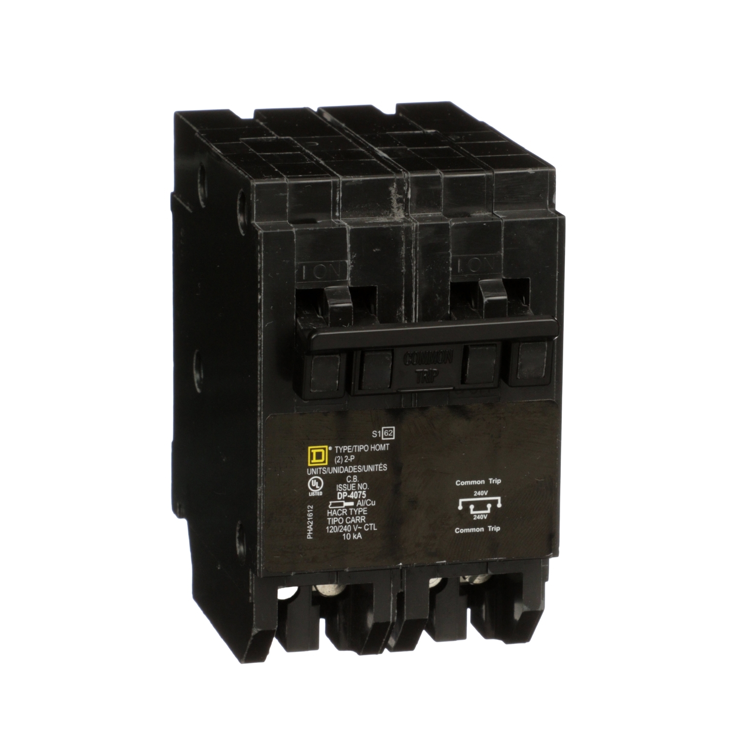 HOMT220250 Homeline Quad tandem circuit breaker, Homeline, 1 x 2 pole at 20A, 1 x 2 pole at 50A, 120/240VAC, 10kA AIR, plug in, UL