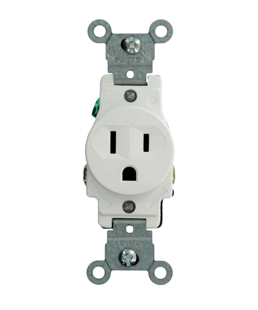 15A, 125V, Single Receptacle, 2-Pole, 3-Wire, Side Wired, White