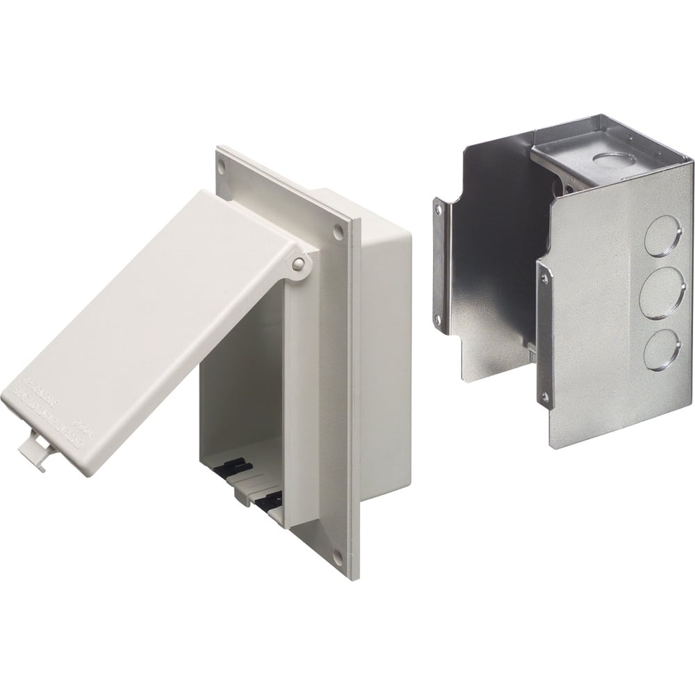 Low profile Inbox with metal box for flat surface retrofit construction. With weather proof while in use Extra Duty clear cover. Vertical.
