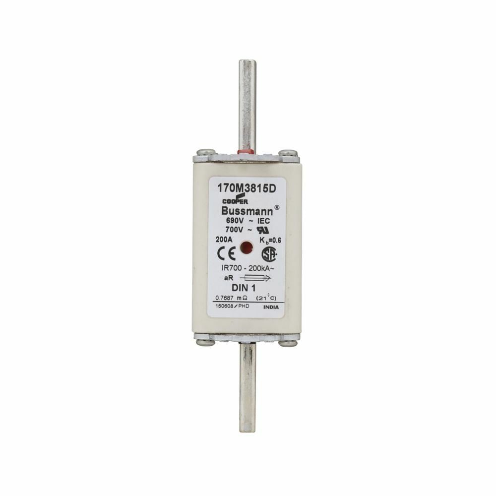 Eaton Bussmann series high speed square body fuse, 700V (UL), 690V (IEC), 200A, 200 kAIC, Combination fuse status indicator, Fuse, Din 43-620 blade end X Din 43-620 blade end, Class aR