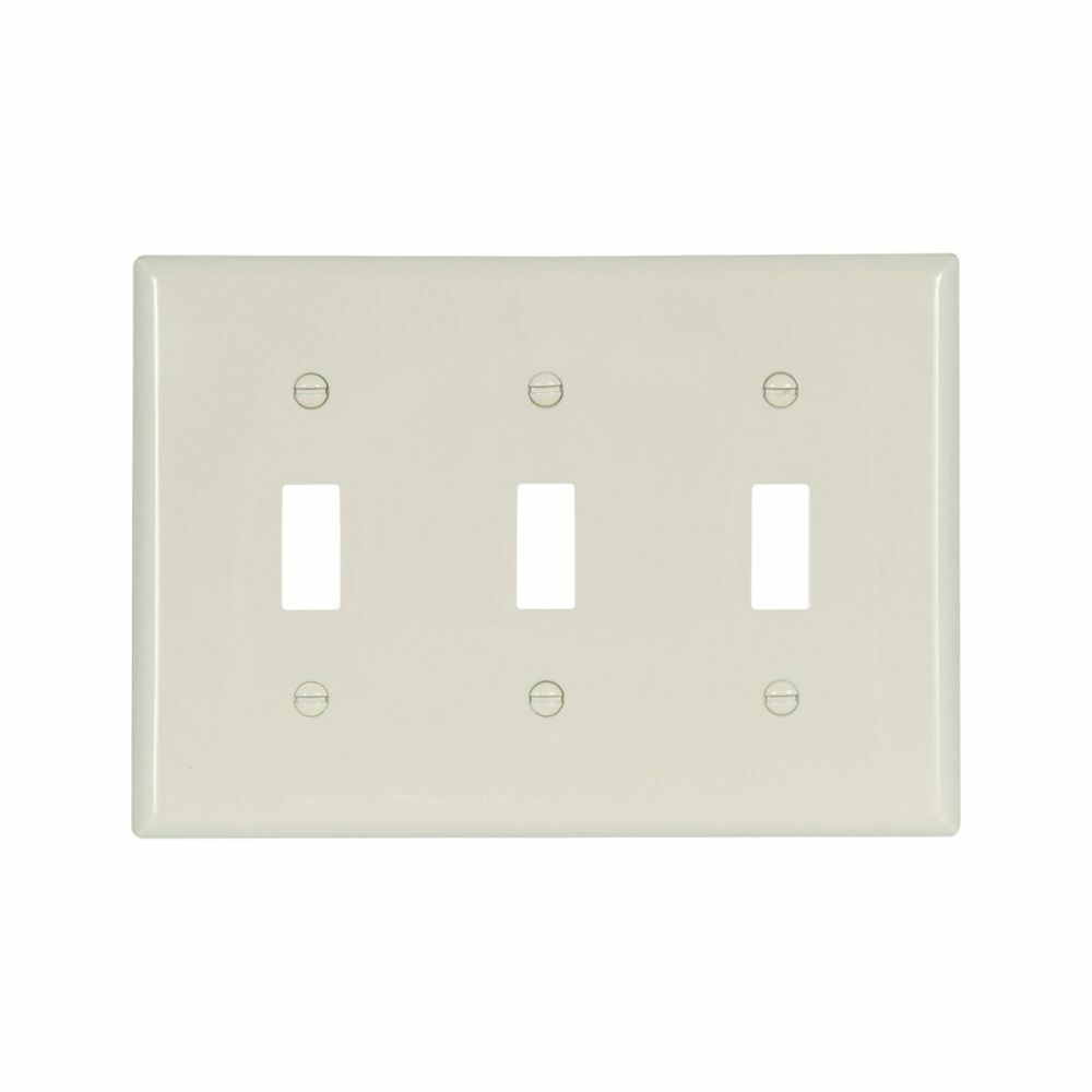 Eaton Toggle wallplate, Lt. Almond, Toggle Cutout, Nylon, Three- gang, Standard