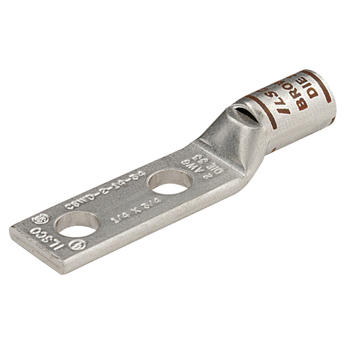 Surecrimp Copper Compression Lug, Conductor Size 300, 2 Holes, 3/8in Bolt Size, 1in Hole Spacing, Standard Barrel, Sight Window, Tin Plated, UL, CSA