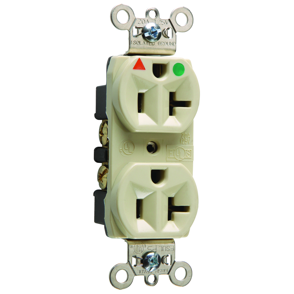 Isolated Ground Heavy-Duty Hospital Grade Duplex Receptacle Back and, Side Wire 20amp 125volt Ivory