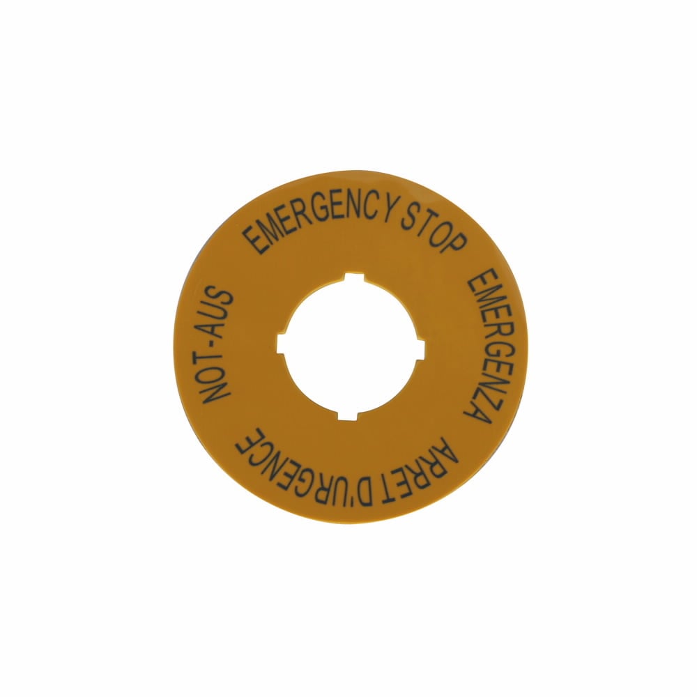M22-XBK1 4-Language Modular Pushbutton Round Legend Plate, 0.05 in H x 2.36 in W, Round Plate, Yellow Field