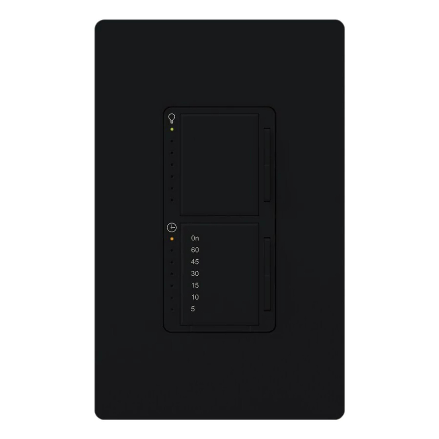 Maestro Dual Incandescent/Halogen Dimmer and Switch, Single-pole, clamshell packaging, wallplate included, White finish, 120V/300W dimmer, 2.5A switch in black