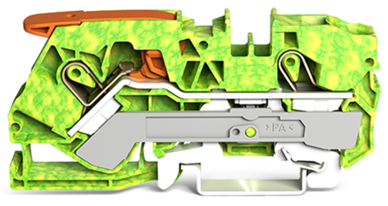 2-conductor ground terminal block; with lever and Push-in CAGE CLAMP; 10 mm; with test port; side and center marking; for DIN-rail 35 x 15 and 35 x 7.5; Push-in CAGE CLAMP; 10,00 mm; green-yellow