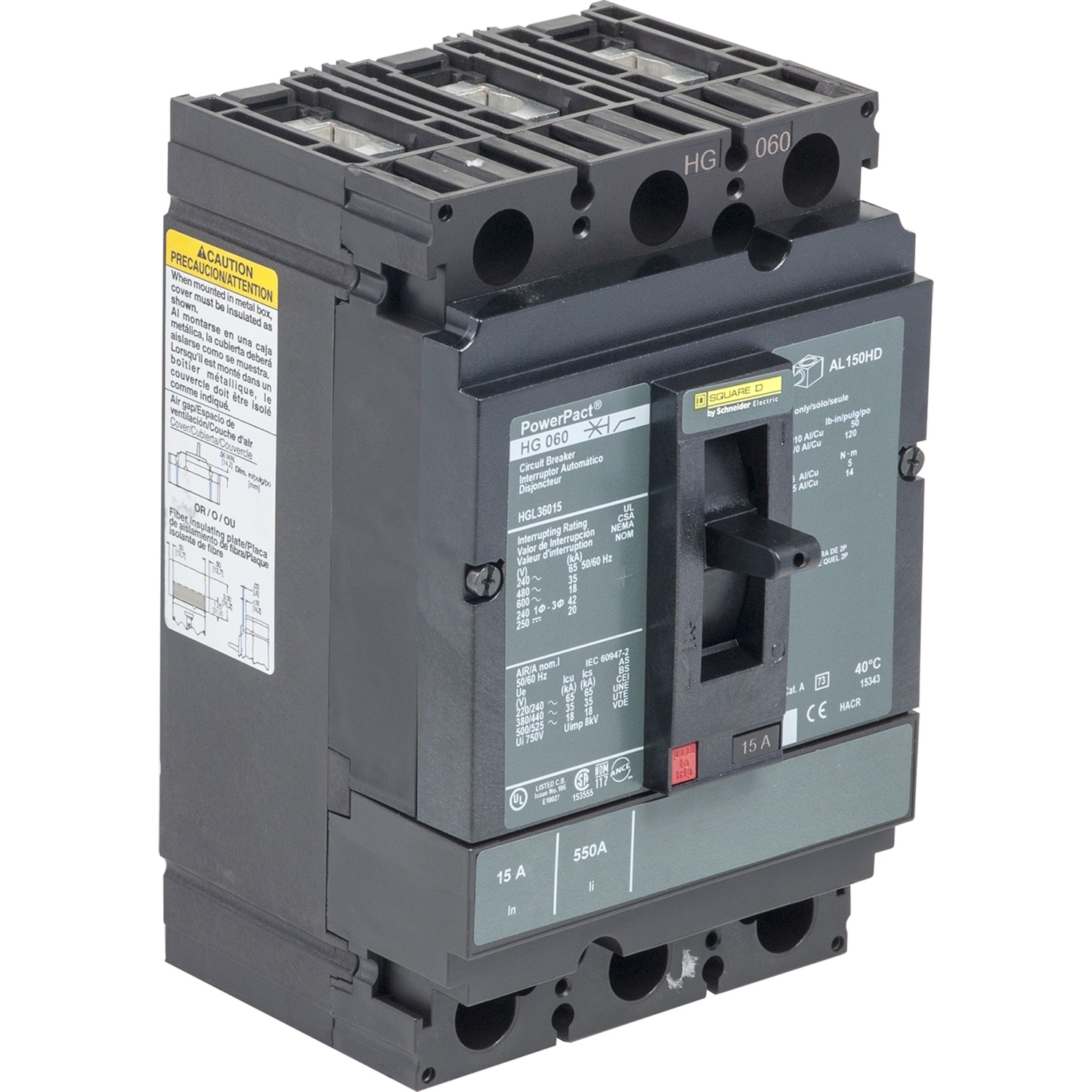 Circuit breaker, PowerPacT H, 100A, 3 pole, 600VAC, 18kA, lugs, thermal magnetic, 80%, shunt