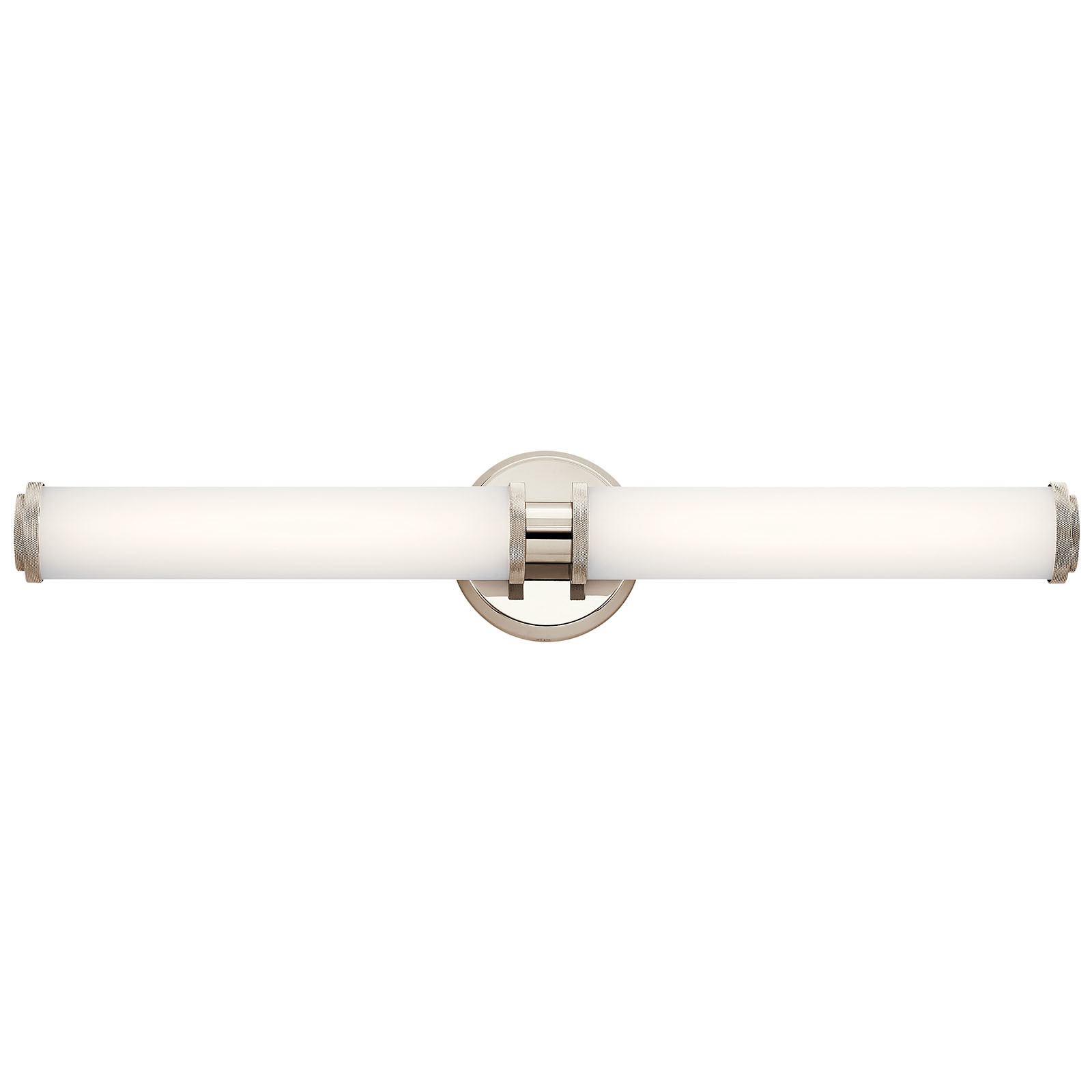 Inspired by the diamond knurl pattern that's common in hardware, this Indeco(TM) 27 inch linear bath light in Polished Nickel combines classic lines with mechanical touches. Designed to hang either vertically or horizontally over a bathroom vanity the vintage industrial look also works well in any modern room: flank a dining room mirror, illuminate artwork or add sconces down a hallway. The energy efficient integrated LED projects a soft, white light that keeps colors in their natural state.