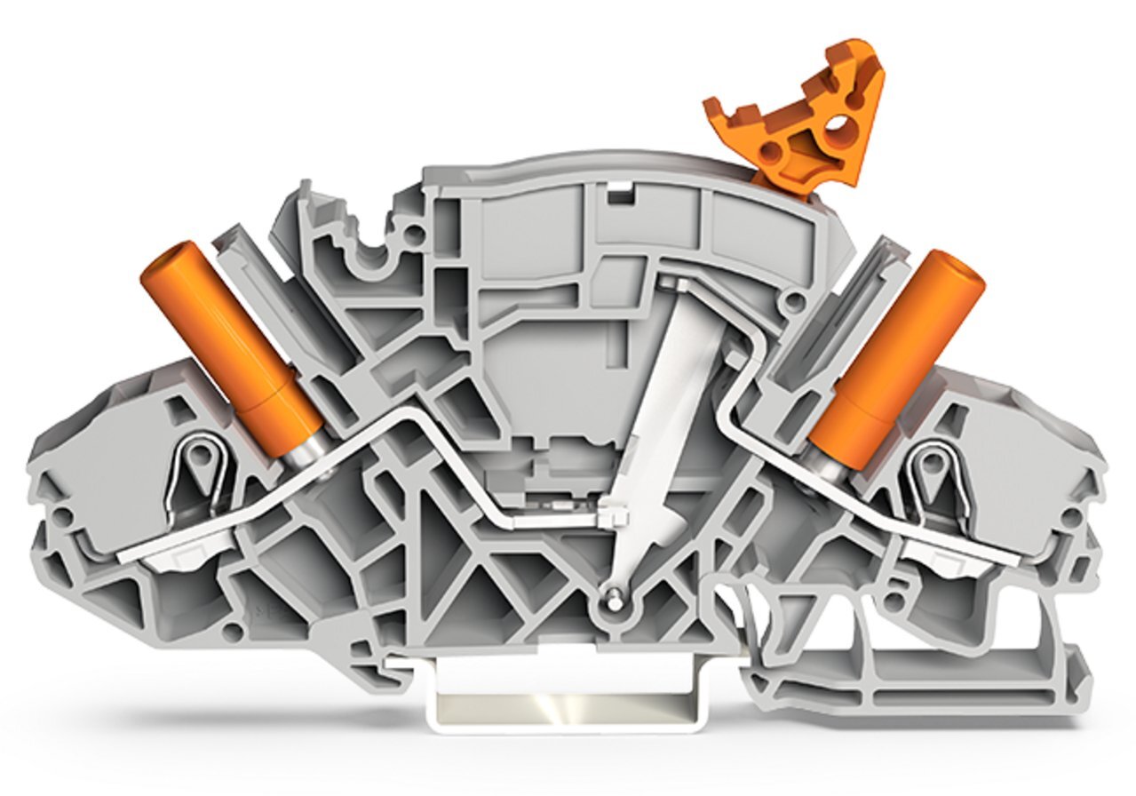2-conductor disconnect/test terminal block; e.g., current transformer circuits; with receptacle for adjacent jumper with switch lever; for 4 mm  test plugs; for DIN-rail 35 x 15 and 35 x 7.5; 6 mm; Push-in CAGE CLAMP; 6,00 mm; gray