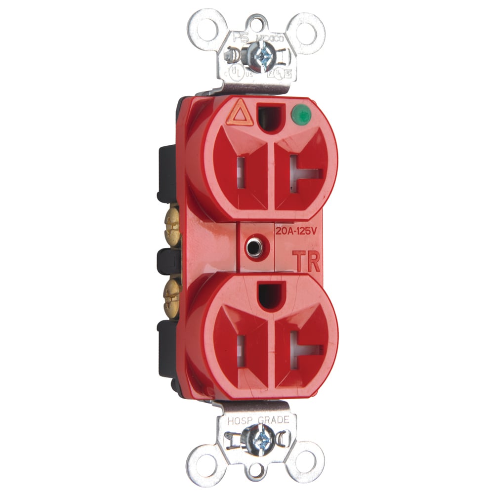 20A 125V, Tamper-Resistant Isolated Ground Hospital Grade Receptacles, Red
