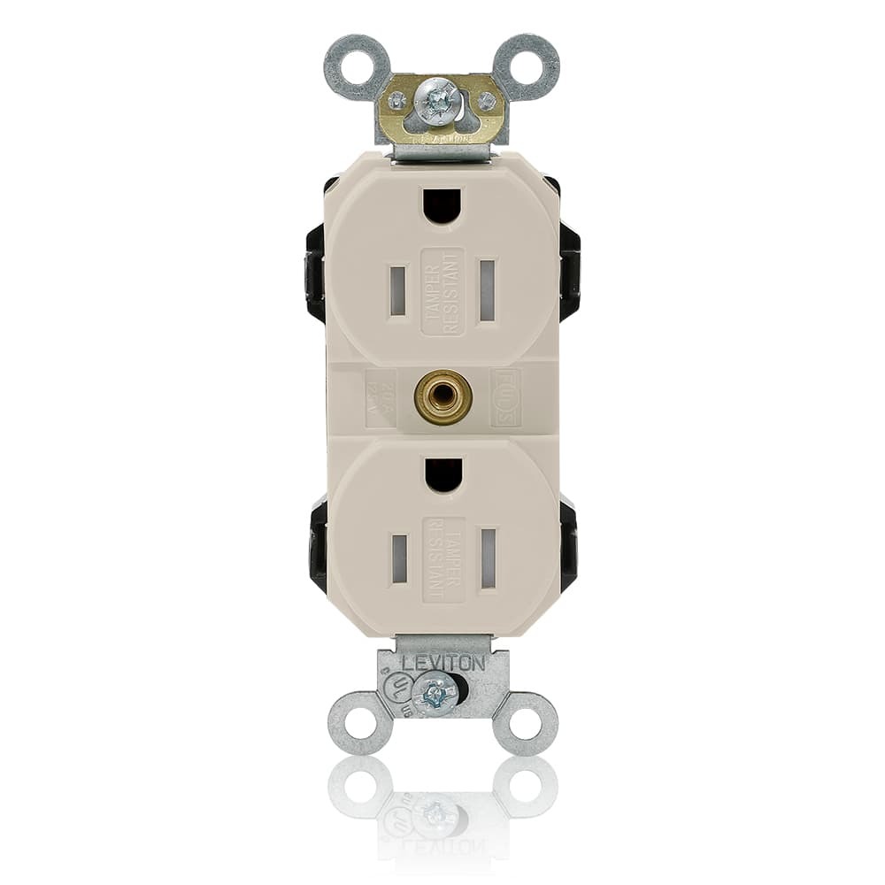 15-Amp, 125-Volt, Narrow Body Duplex Receptacle, Fed Spec Commercial Grade, Tamper-Resistant, Self Grounding, Light Almond