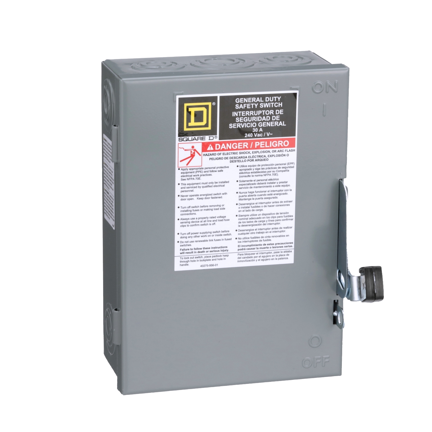 Safety switch, general duty, fusible, 3 pole, 4 wire, 240VAC, 30A, Type 1, with neutral, consumer packaging
