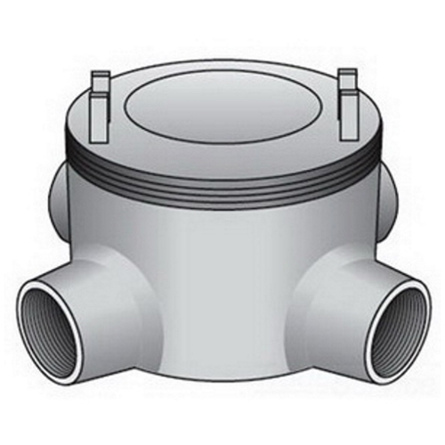 OZ-Gedney Type GUAX Conduit Outlet Box, Number Of Outlet: 4, Malleable Iron Body/Cover, Size: 1/2 IN, Cable Entry: (4) 1/2 IN Hubs, 13.5 CU-IN Capacity, No, 3 IN Cover Opening, Finish: Zinc Electroplated With Aluminum Enamel, 3-5/8 IN Width, 2 I