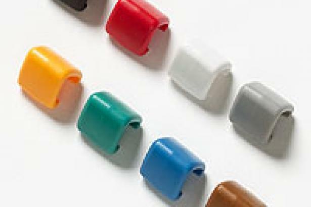 Color Localization Set to organize and identify multiple leads and cables in a work area.  The set contains 32 wire clips in 8 colors that easily snap onto test lead and current clamp cables.