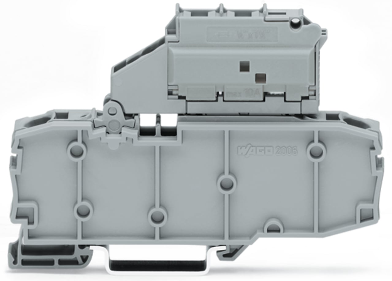 2-conductor fuse terminal block; with pivoting fuse holder; for glass cartridge fuse " x 1"; without blown fuse indication; for DIN-rail 35 x 15 and 35 x 7.5; 6 mm; Push-in CAGE CLAMP; 6,00 mm; gray