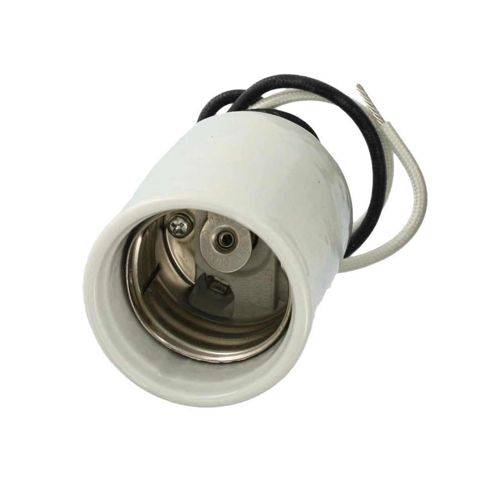 Incandescent Lampholder, Mogul Base, with Leads, 1500 W, 600 V, Keyless, Porcelain Body, White