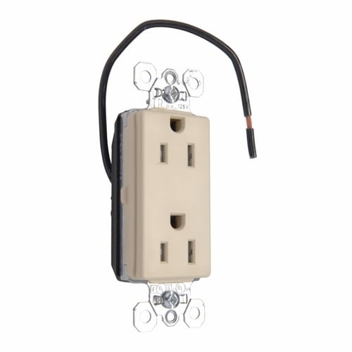 PlugTail Split Circuit Tamper-Resistant Decorator Spec Grade Duplex Receptacle, 15amp 125volt, Ivory
