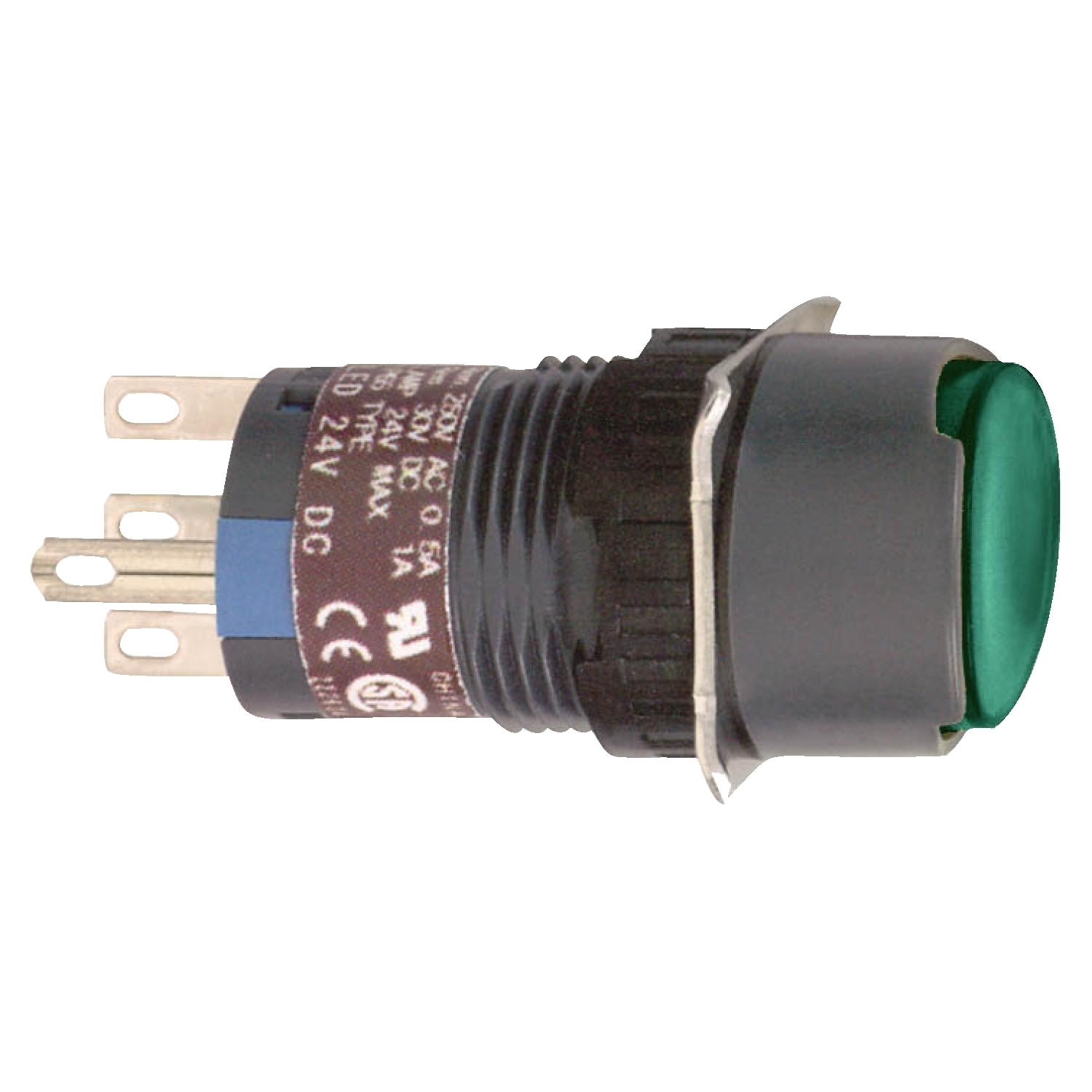 Illuminated monolithic push button, Harmony XB6E, round green flush, 16mm, spring return, 24V DC, 1CO