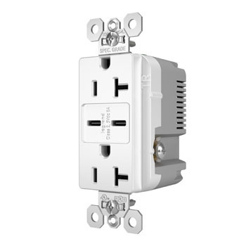 TR20USBCC6W Tamper-Resistant Duplex Receptacle with USB C/C Fast Charging Ports, 20 Amp, 125V, White