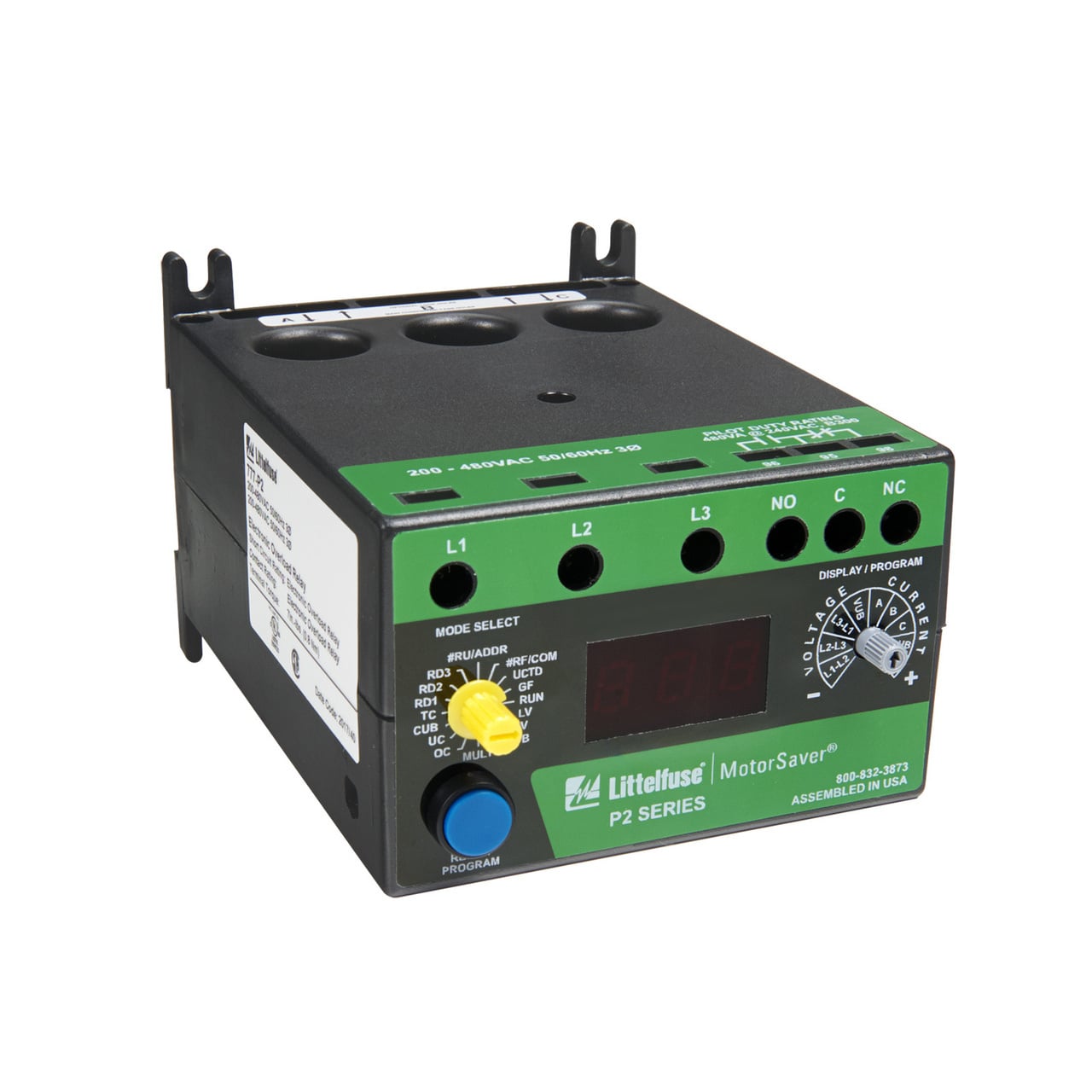 The 777 is a fully programmable electronic overload relay designed to protect any motor drawing 2-800 full load amps (external CTs are required above 90 amps). The 777 (family of products) is for 3-phase 200-480VAC applications, with several specialized units for other voltage ranges and unique applications. Common applications include conveyor systems, HVAC equipment, saws and grinders, fan motors, and almost any pumping application. Some unique applications include use with a Subtrol equipped Franklin submersible motor to detect high motor temperatures and applications where a fast linear trip is required. All of the overload relays provide unsurpassed protection by combining overload, voltage, phase loss and reversal, voltage and current unbalance, power monitoring, and underload based on current in one package. For standalone applications, the units incorporate a 3-digit LED display that is used for programming, providing real-time operational information and displaying diagnostic codes to aid in troubleshooting a fault condition. The units also feature a communications port that can be used with communication modules listed in the 777 accessories section to form a Modbus, DeviceNet Profibus, or Ethernet network. Up to 99 units can be remotely monitored and controlled from a PC, PLC, or SCADA system, and data logging through a PC with the optional Solutions software. This capability allows for a simple, cost-effective way to meet new requirements for arc-flash safety.