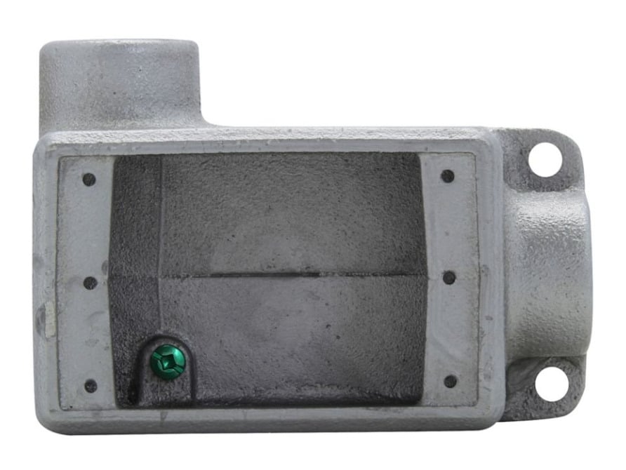 FSL1 Condulet Type FSL Shallow Device Box With Mounting Lug and Ground Screw, Feraloy Iron Alloy, 15.8 cu-in Capacity, 1 Gang, 2 Outlets, 2 Knockouts, 2-3/4 in W x 1-7/8 in D x 5-5/32 in H