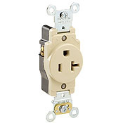 20 Amp, 125 Volt, Industrial Heavy Duty Grade, Single Receptacle, Straight Blade, Self Grounding, Red