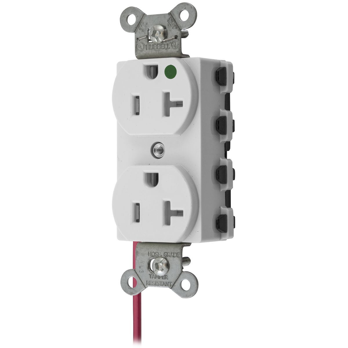 Straight Blade Devices, Receptacles, Duplex, SNAPConnect, Hospital Grade, Tamper Resistant, Split Circuit, 20A 125V, 2-Pole 3-Wire Grounding, 5-20R, Nylon, White, USA