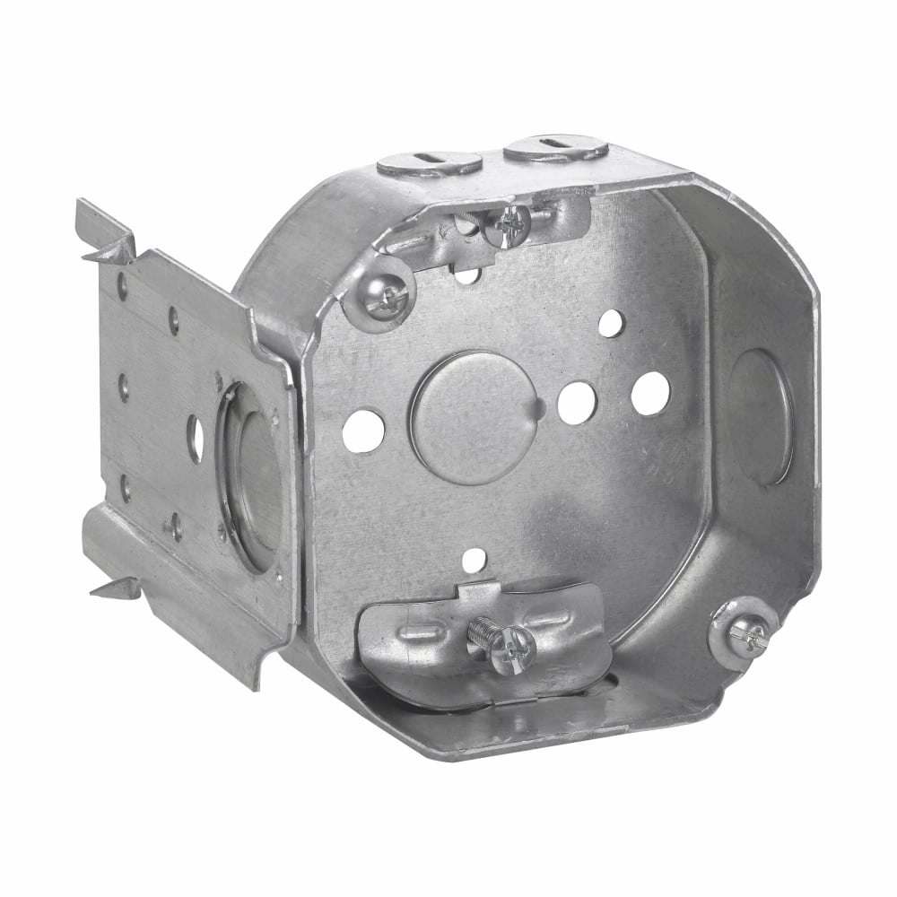 Eaton Crouse-Hinds series Octagon Outlet Box, (1) 1/2", 4", C, 4, NM clamps, 1-1/2", Steel, (2) 1/2", Fixture rated, 15.5 cubic inch capacity