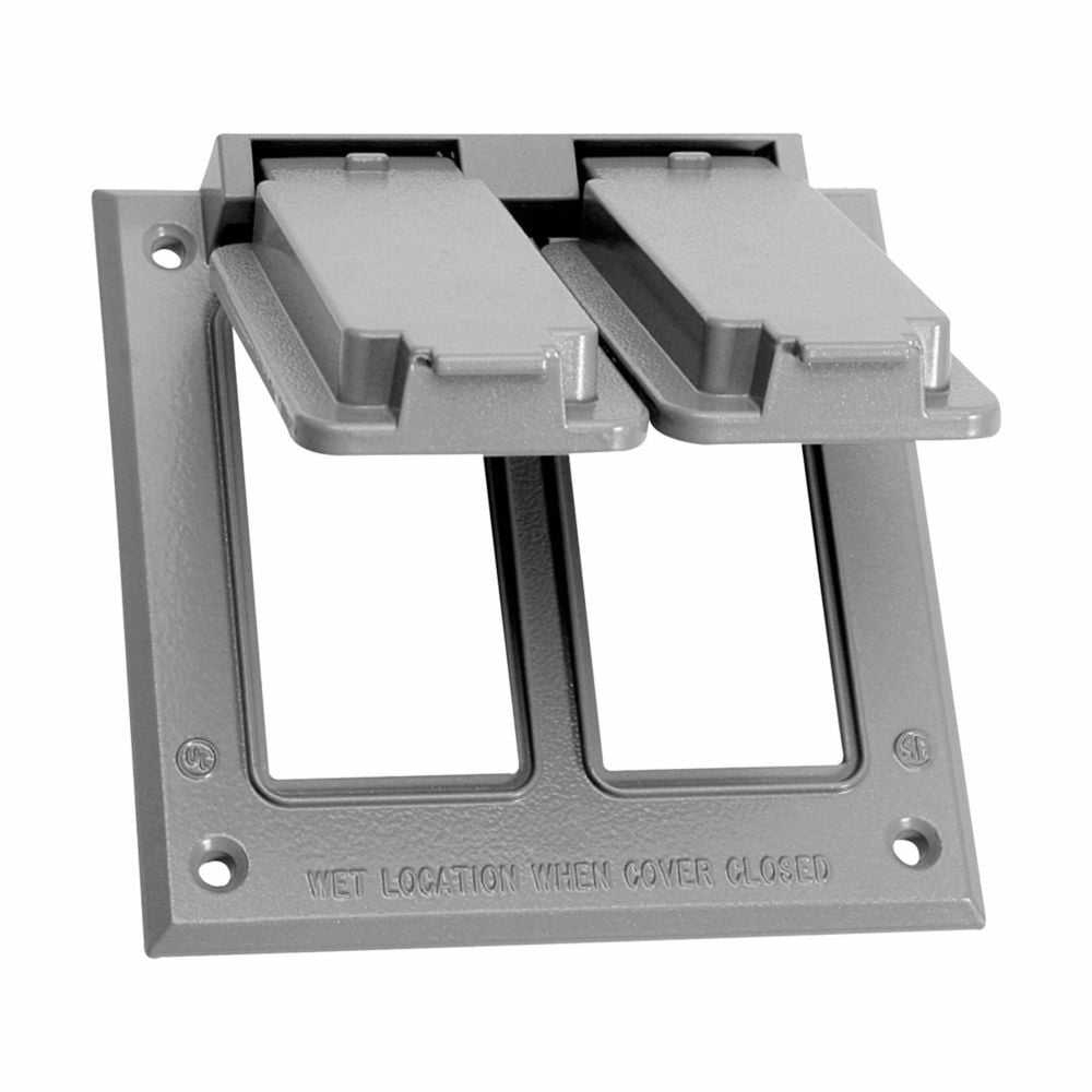 Eaton Crouse-Hinds series weatherproof self-closing cover, Gray, Die cast aluminum, Two-gang, Two GFI devices