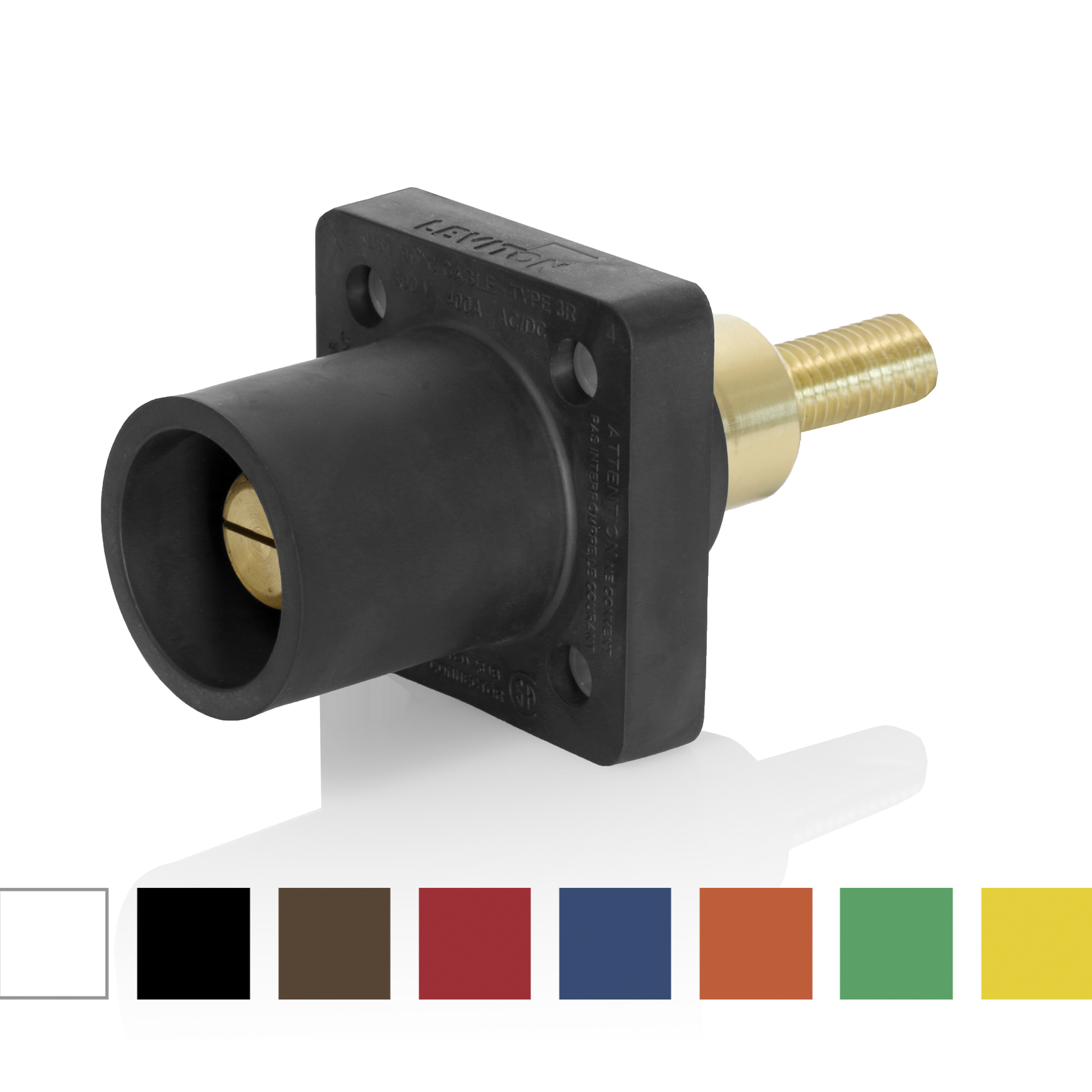 16 Series Single Pole Cam Type Male Panel Receptacle Taper Nose, Special 0.75" Extended Shoulder, 1.25" Threaded Stud, Green, 600 Volts, Rated Up To 400 Amperes Continuous Cable Range - #2 - 4/0