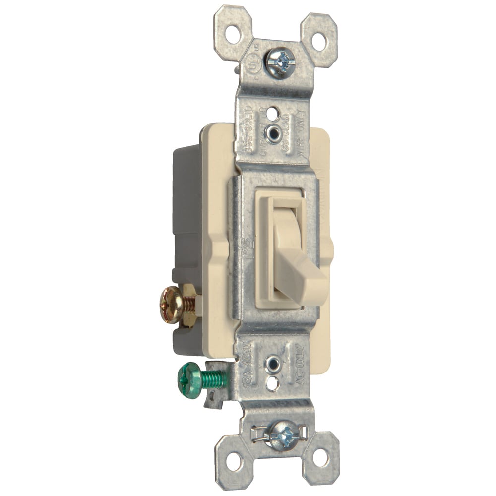 Three Pole, Self Grounding Switch, 15 amps, 120 volts, Light Almond.