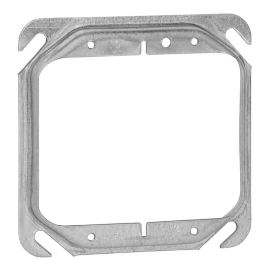 Two Gang Square Device Cover, 6.3 Cubic Inches, 4 Inch Square x 1/2 Inch Raised, Pre-Galvanized Steel