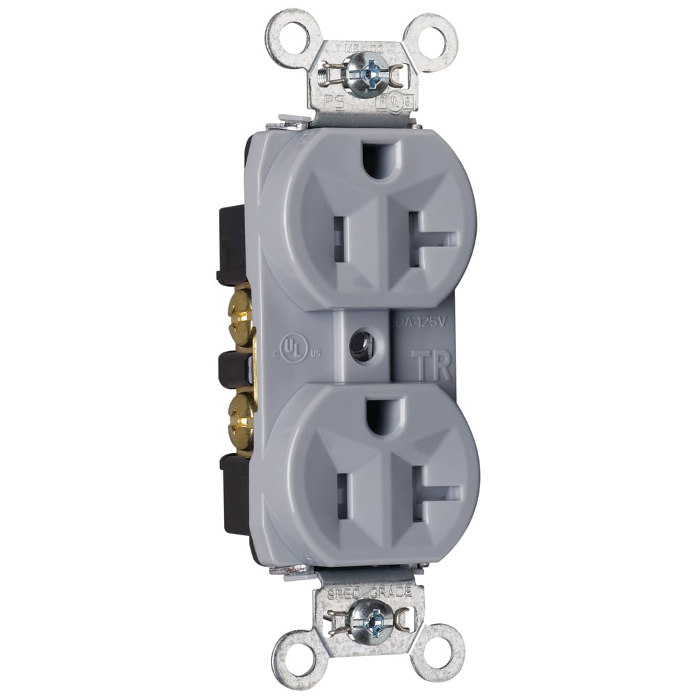 Tamper-Resistant Hard Use Spec Grade Duplex Receptacle Back and, Side Wire 20amp 125volt Gray