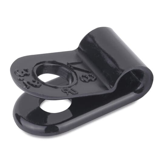 Plain Edge Cable Clamp, Black Nylon 6.6 for Temperatures up to 85 Degrees Celsius (185 F), Width of 12.7mm (0.50 Inches), Thickness of 1.52mm (0.06 Inches), Hole Diameter of 5.16mm (0.203 Inches), #10 Screw Mounting with Closed Diameter of 12.7mm (0.50 Inches), 100 Pack