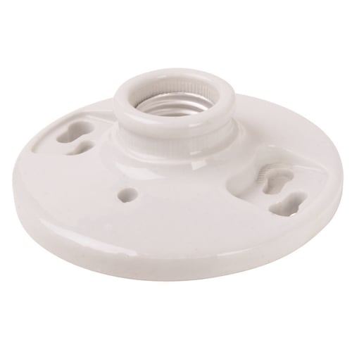 Medium base, porcelain, one piece keyless. 2 terminals with tri-drive screws, fits 3 1/4 and 4 boxes, with cage neck.