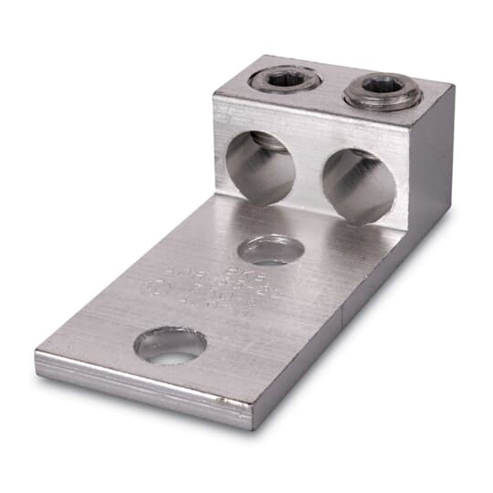 Type ADR-ALCUL Two-Conductor, Two-Hole Mount, Conductor Range 2 Str-600 kcmil, Length 5-5/16 Inches, Width 2-3/4 Inches, Height 1-1/2 Inches, 1/2 Inch Bolt Hole, 1-3/4 Inch Centers, Tin Plated