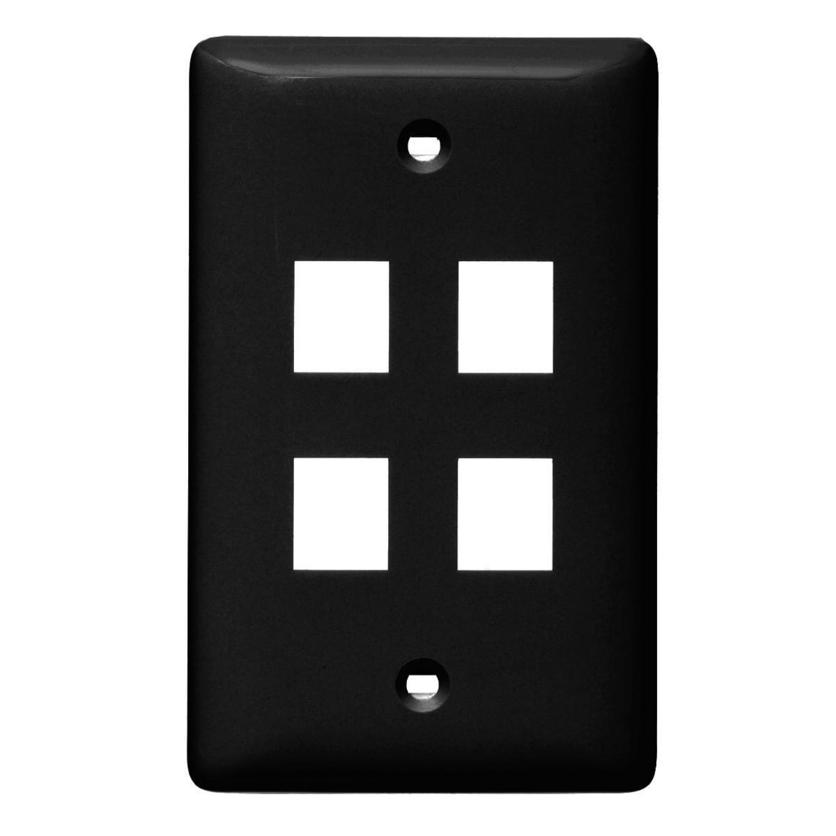Plate, Wall, Label-Less, 1-Gang, 4- Port, Black