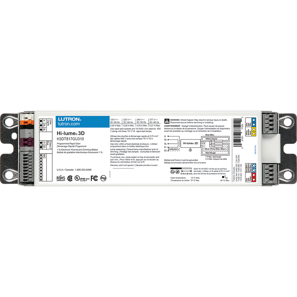 Hi-lume 3D 1 percent 3-Wire and EcoSystem Digital Link Controlled T8 Linear and U-Bent, 3 lamps, ballast factor of 1.00, G-can, 17W