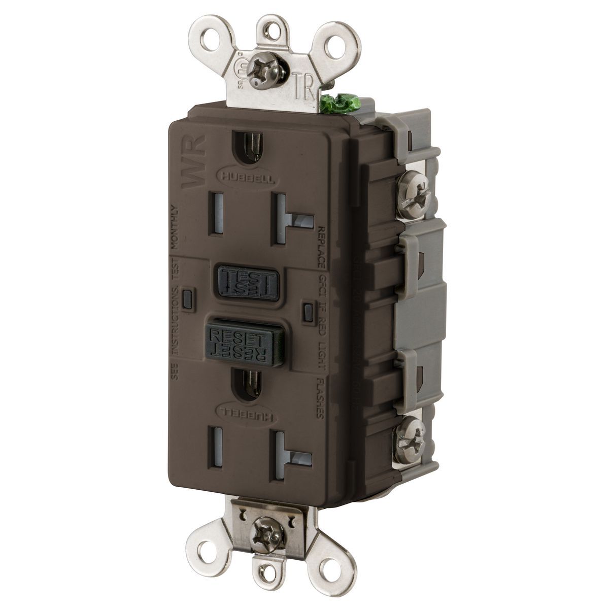 20A, 125V Industrial Grade, Tamper-Resistant, Weather-Resistant, Ground Fault Receptacle, Brown