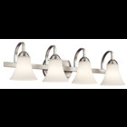 The Keiran(TM) 30in; 4 light vanity light features a classic look with its Brushed Nickel finish and bell shaped satin etched white glass. The Keiran vanity light is perfect in several aesthetic environments, including transitional and traditional.