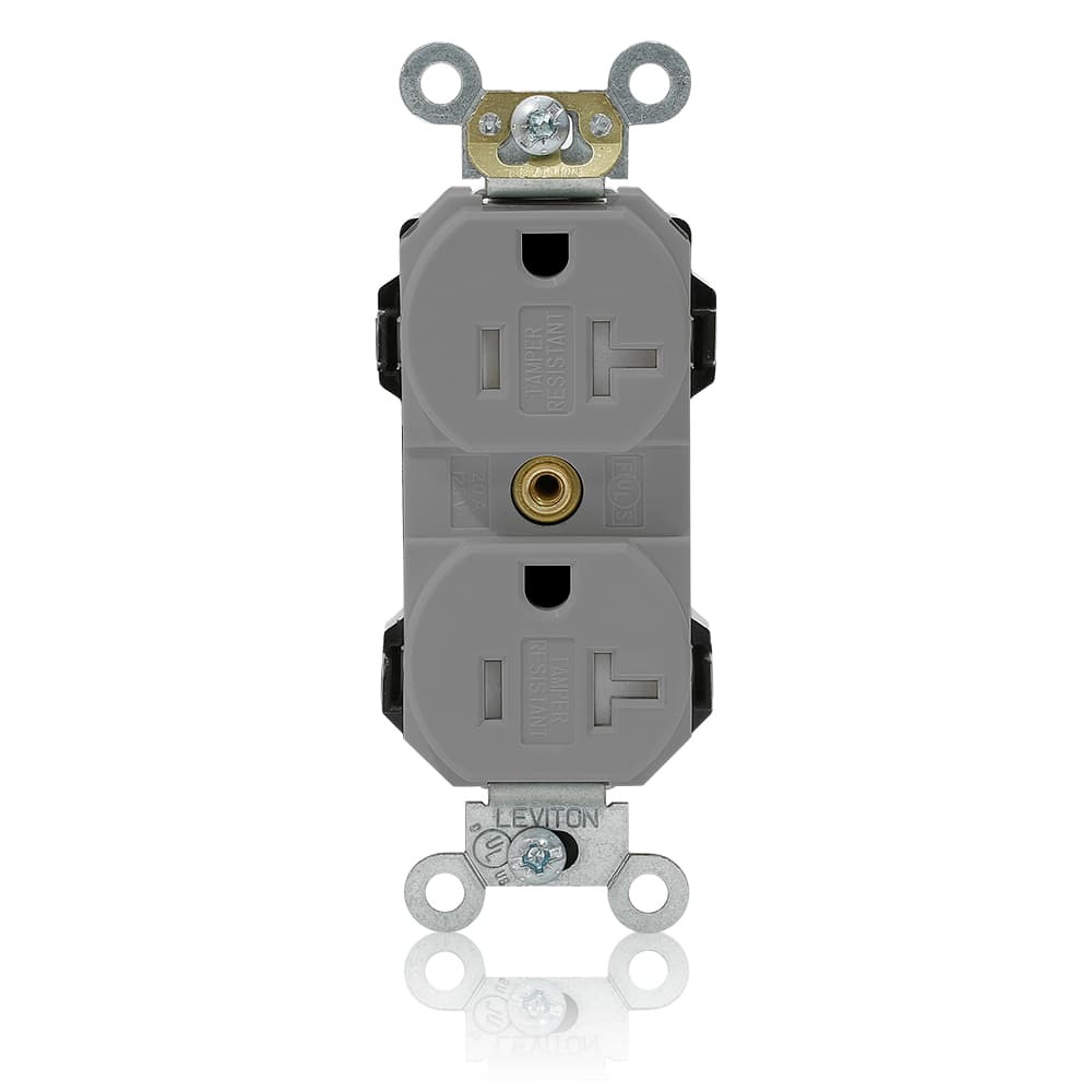  20 Amp, 125 Volt, Modular Duplex Receptacle, Narrow Body Design, Tamper Resistant, Commercial Grade, Gray