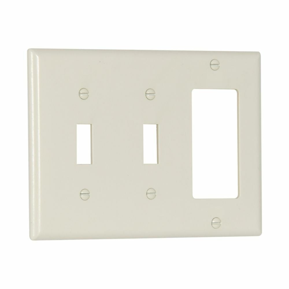 Eaton Combination wallplate, Lt. Almond, Toggle, Toggle, Decorator Cutout, Thermoset, Three- gang, Standard