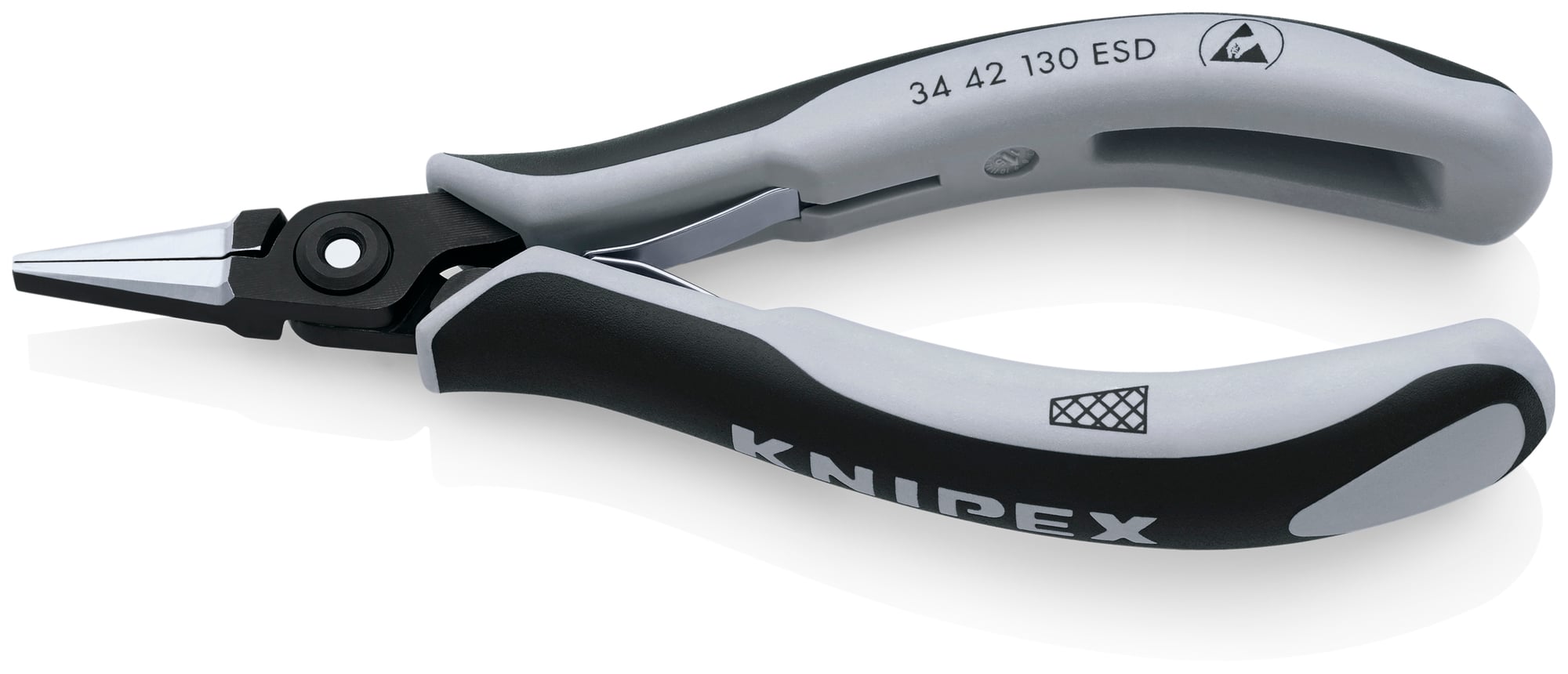 Electronics Pliers-Flat Wide Tips, ESD Handles, 5 1/4 in., Multi-Component, Polished, Flat Jaws