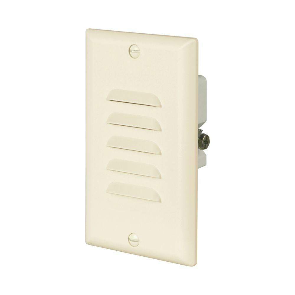 Eaton LED step light, Vertical and horizontal louvered faceplates, #14-12 AWG, 15A, Surface mount, 120V, Back and side wiring, Light almond, Polycarbonate